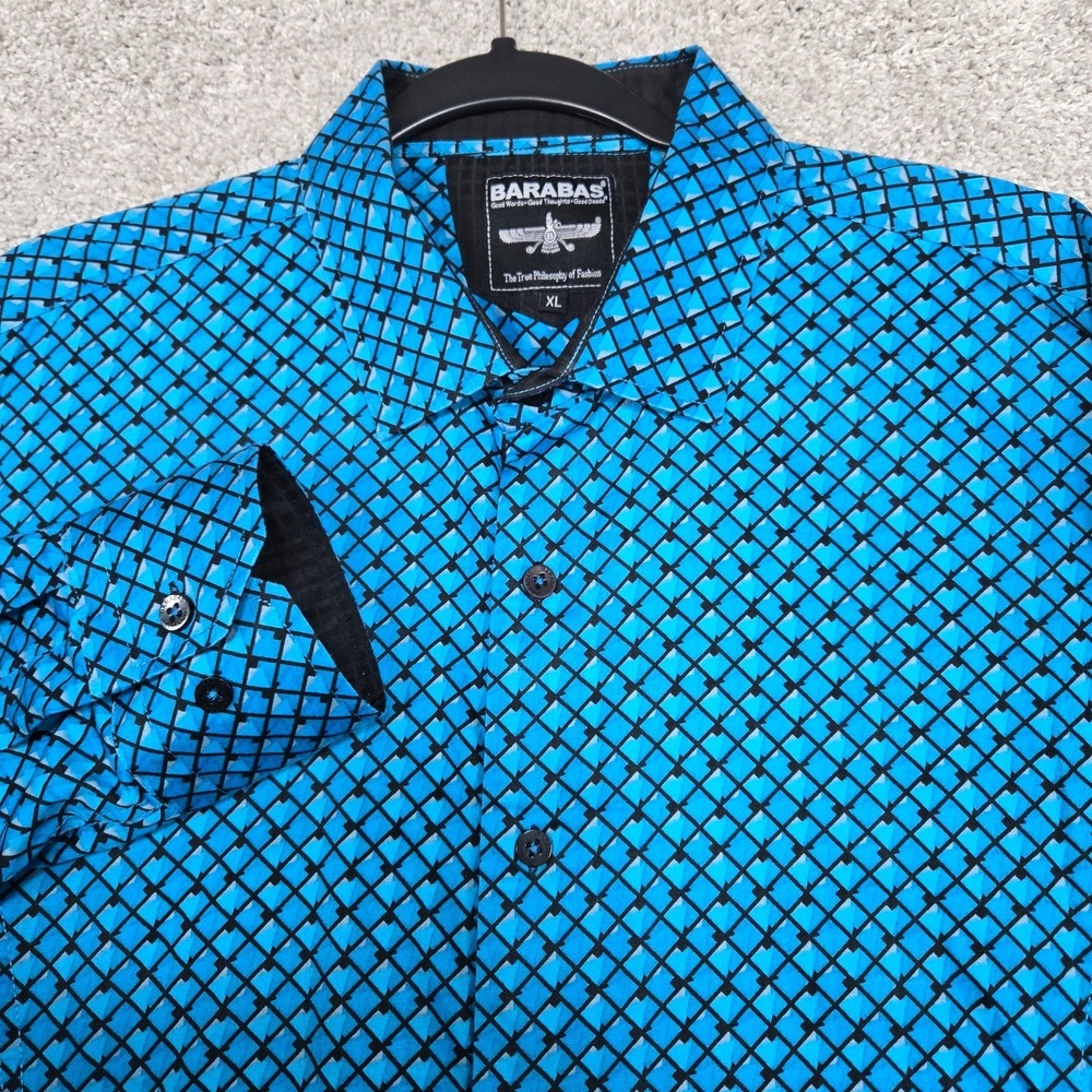 Barabas shirt Mens XL blue Geometric All over Print Long Sleeve button up slim